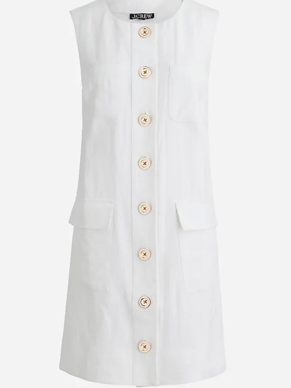 J. Crew White Linen Sleeveless Button-Front Shift Dress